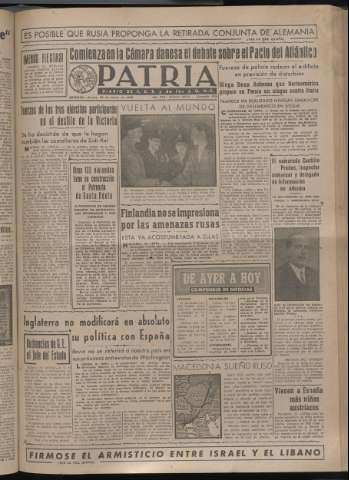 'Patria : diario de Falange Española Tradicionalista y de las J.O.N.S.' - Año XIV Número 4612 - 1949 marzo 24