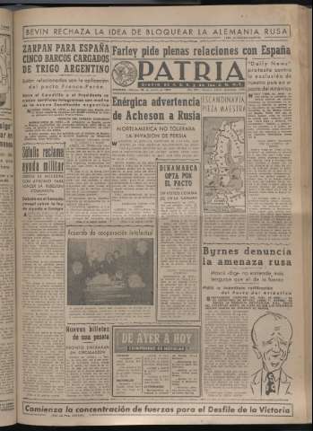 'Patria : diario de Falange Española Tradicionalista y de las J.O.N.S.' - Año XIV Número 4613 - 1949 marzo 25