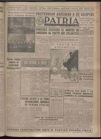 'Patria : diario de Falange Española Tradicionalista y de las J.O.N.S.' - Año XIV Número 4615 - 1949 marzo 27