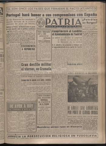 'Patria : diario de Falange Española Tradicionalista y de las J.O.N.S.' - Año XIV Número 4617 - 1949 marzo 30