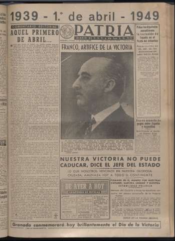 'Patria : diario de Falange Española Tradicionalista y de las J.O.N.S.' - Año XIV Número 4619 - 1949 abril 1