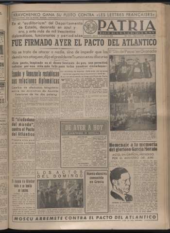 'Patria : diario de Falange Española Tradicionalista y de las J.O.N.S.' - Año XIV Número 4622 - 1949 abril 5