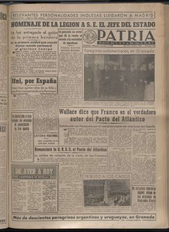 'Patria : diario de Falange Española Tradicionalista y de las J.O.N.S.' - Año XIV Número 4623 - 1949 abril 6