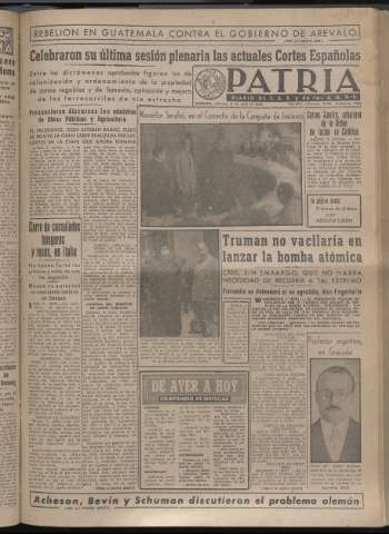 'Patria : diario de Falange Española Tradicionalista y de las J.O.N.S.' - Año XIV Número 4625 - 1949 abril 8