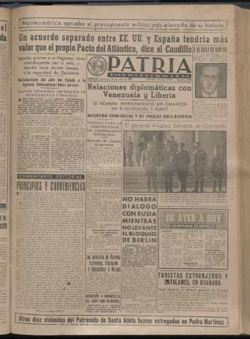 'Patria : diario de Falange Española Tradicionalista y de las J.O.N.S.' - Año XIV Número 4627 - 1949 abril 10