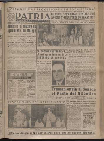'Patria : diario de Falange Española Tradicionalista y de las J.O.N.S.' - Año XIV Número 4629 - 1949 abril 13