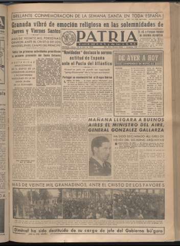 'Patria : diario de Falange Española Tradicionalista y de las J.O.N.S.' - Año XIV Número 4631 - 1949 abril 16