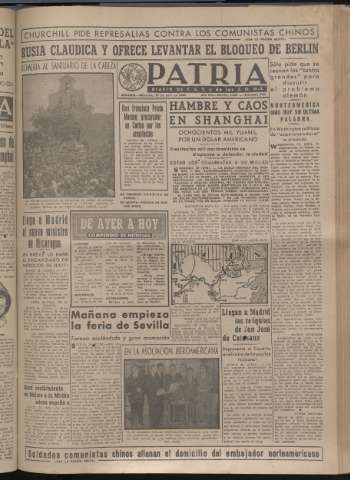 'Patria : diario de Falange Española Tradicionalista y de las J.O.N.S.' - Año XIV Número 4640 - 1949 abril 27
