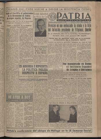 'Patria : diario de Falange Española Tradicionalista y de las J.O.N.S.' - Año XIV Número 4642 - 1949 abril 29