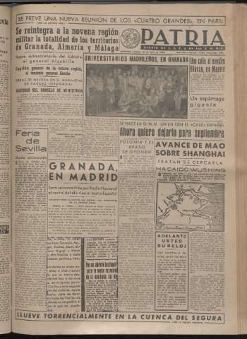 'Patria : diario de Falange Española Tradicionalista y de las J.O.N.S.' - Año XIV Número 4643 - 1949 abril 30