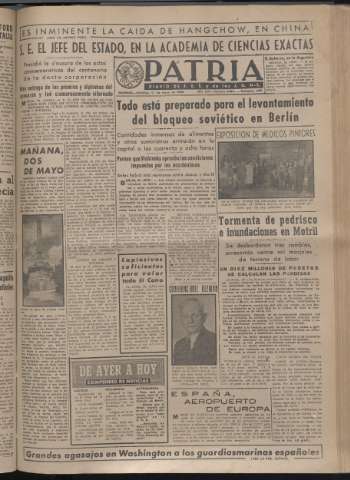 'Patria : diario de Falange Española Tradicionalista y de las J.O.N.S.' - Año XIV Número 4644 - 1949 mayo 1