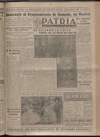 'Patria : diario de Falange Española Tradicionalista y de las J.O.N.S.' - Año XIV Número 4646 - 1949 mayo 4