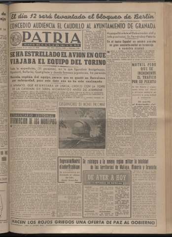 'Patria : diario de Falange Española Tradicionalista y de las J.O.N.S.' - Año XIV Número 4647 - 1949 mayo 5