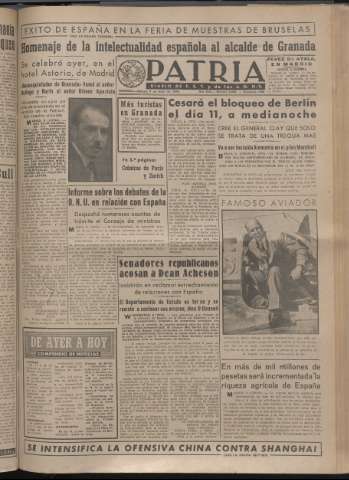 'Patria : diario de Falange Española Tradicionalista y de las J.O.N.S.' - Año XIV Número 4649 - 1949 mayo 7