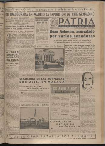 'Patria : diario de Falange Española Tradicionalista y de las J.O.N.S.' - Año XIV Número 4650 - 1949 mayo 8