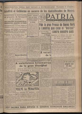 'Patria : diario de Falange Española Tradicionalista y de las J.O.N.S.' - Año XIV Número 4651 - 1949 mayo 10