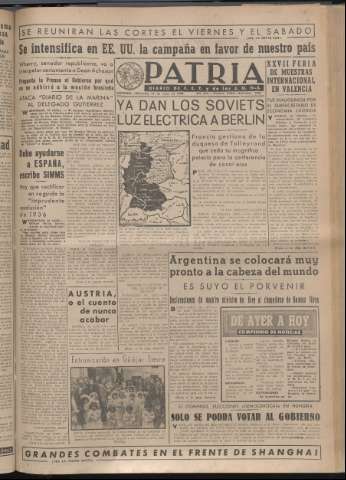 'Patria : diario de Falange Española Tradicionalista y de las J.O.N.S.' - Año XIV Número 4652 - 1949 mayo 11