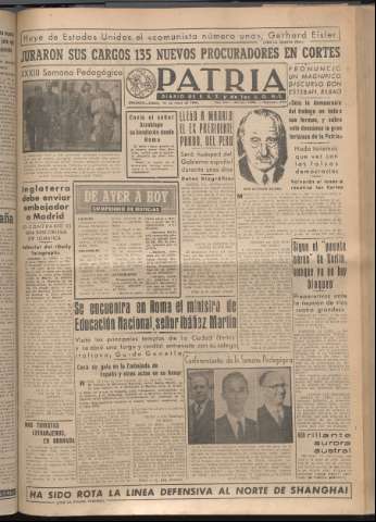 'Patria : diario de Falange Española Tradicionalista y de las J.O.N.S.' - Año XIV Número 4655 - 1949 mayo 14