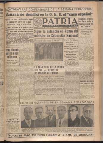 'Patria : diario de Falange Española Tradicionalista y de las J.O.N.S.' - Año XIV Número 4656 - 1949 mayo 15