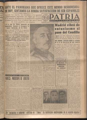'Patria : diario de Falange Española Tradicionalista y de las J.O.N.S.' - Año XIV Número 4659 - 1949 mayo 19