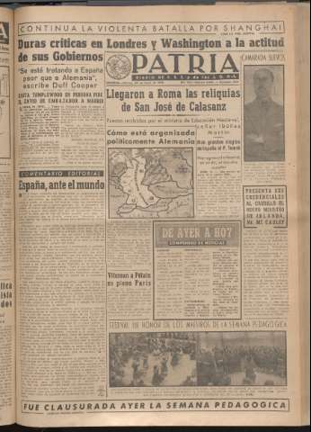 'Patria : diario de Falange Española Tradicionalista y de las J.O.N.S.' - Año XIV Número 4660 - 1949 mayo 20