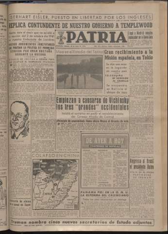 'Patria : diario de Falange Española Tradicionalista y de las J.O.N.S.' - Año XIV Número 4867 - 1949 mayo 28