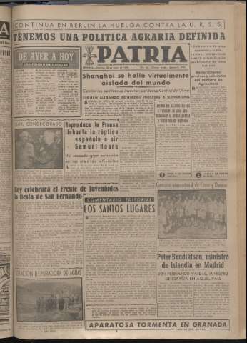 'Patria : diario de Falange Española Tradicionalista y de las J.O.N.S.' - Año XIV Número 4868 - 1949 mayo 29