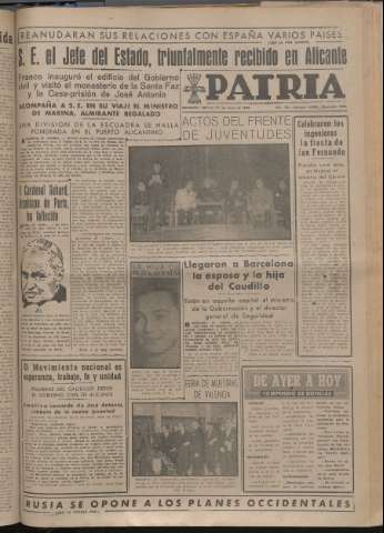 'Patria : diario de Falange Española Tradicionalista y de las J.O.N.S.' - Año XIV Número 4869 - 1949 mayo 31