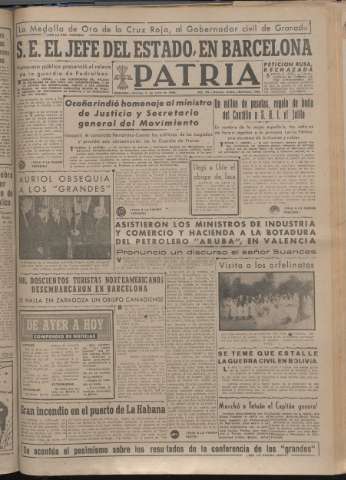 'Patria : diario de Falange Española Tradicionalista y de las J.O.N.S.' - Año XIV Número 4872 - 1949 junio 3