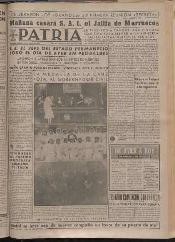 'Patria : diario de Falange Española Tradicionalista y de las J.O.N.S.' - Año XIV Número 4873 - 1949 junio 4