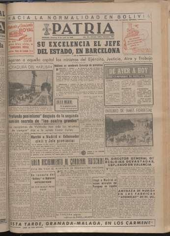 'Patria : diario de Falange Española Tradicionalista y de las J.O.N.S.' - Año XIV Número 4874 - 1949 junio 5
