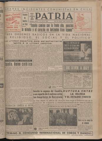 'Patria : diario de Falange Española Tradicionalista y de las J.O.N.S.' - Año XIV Número 4875 - 1949 junio 7