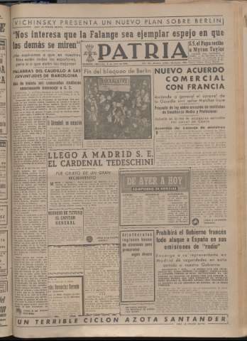 'Patria : diario de Falange Española Tradicionalista y de las J.O.N.S.' - Año XIV Número 4876 - 1949 junio 8