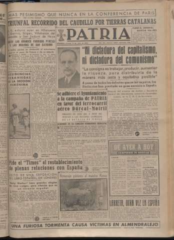 'Patria : diario de Falange Española Tradicionalista y de las J.O.N.S.' - Año XIV Número 4877 - 1949 junio 9