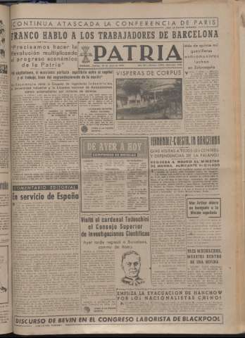'Patria : diario de Falange Española Tradicionalista y de las J.O.N.S.' - Año XIV Número 4878 - 1949 junio 10