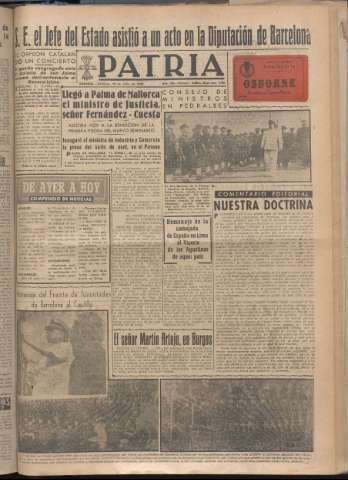 'Patria : diario de Falange Española Tradicionalista y de las J.O.N.S.' - Año XIV Número 4880 - 1949 junio 12