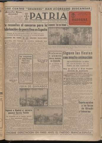'Patria : diario de Falange Española Tradicionalista y de las J.O.N.S.' - Año XIV Número 4885 - 1949 junio 18
