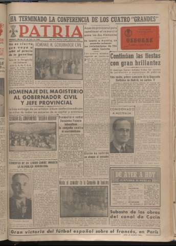 'Patria : diario de Falange Española Tradicionalista y de las J.O.N.S.' - Año XIV Número 4887 - 1949 junio 21