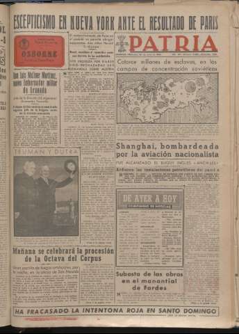 'Patria : diario de Falange Española Tradicionalista y de las J.O.N.S.' - Año XIV Número 4888 - 1949 junio 22