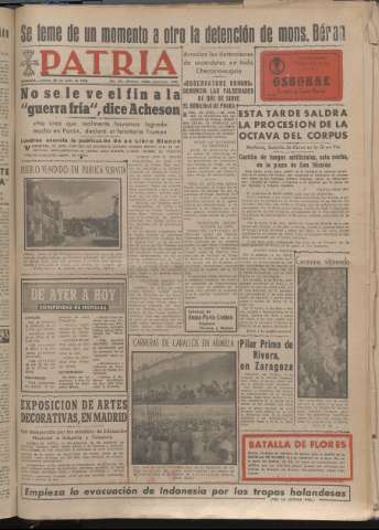 'Patria : diario de Falange Española Tradicionalista y de las J.O.N.S.' - Año XIV Número 4889 - 1949 junio 23