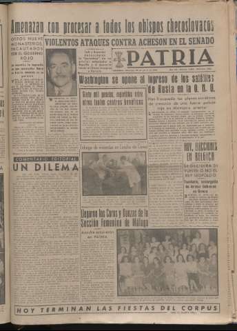 'Patria : diario de Falange Española Tradicionalista y de las J.O.N.S.' - Año XIV Número 4892 - 1949 junio 26