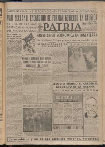 'Patria : diario de Falange Española Tradicionalista y de las J.O.N.S.' - Año XIV Número 4894 - 1949 junio 29