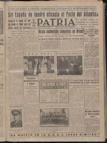 'Patria : diario de Falange Española Tradicionalista y de las J.O.N.S.' - Año XIV Número 4898 - 1949 julio 3