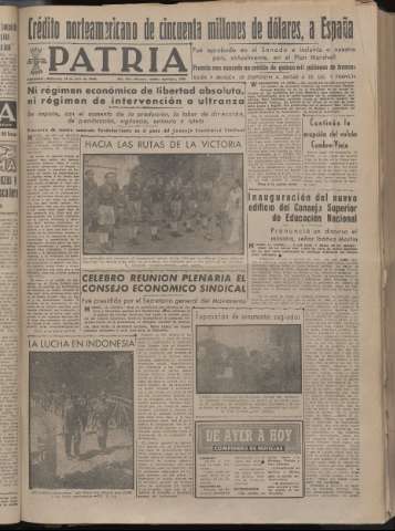 'Patria : diario de Falange Española Tradicionalista y de las J.O.N.S.' - Año XIV Número 4906 - 1949 julio 13