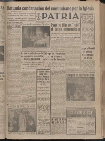 'Patria : diario de Falange Española Tradicionalista y de las J.O.N.S.' - Año XIV Número 4908 - 1949 julio 15
