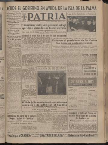 'Patria : diario de Falange Española Tradicionalista y de las J.O.N.S.' - Año XIV Número 4909 - 1949 julio 16