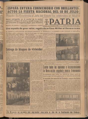 'Patria : diario de Falange Española Tradicionalista y de las J.O.N.S.' - Año XIV Número 4911 - 1949 julio 19