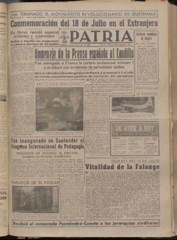 'Patria : diario de Falange Española Tradicionalista y de las J.O.N.S.' - Año XIV Número 4913 - 1949 julio 21