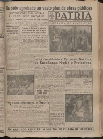 'Patria : diario de Falange Española Tradicionalista y de las J.O.N.S.' - Año XIV Número 4915 - 1949 julio 23