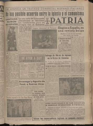 'Patria : diario de Falange Española Tradicionalista y de las J.O.N.S.' - Año XIV Número 4916 - 1949 julio 24